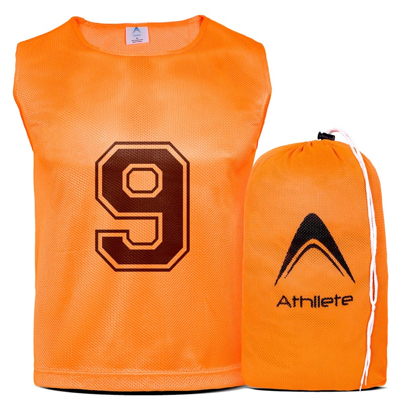 Athllete Duramesh Soccer Vest with Numbers (12 Vests) - Kids Youth and Adult Pinnies, Numbered Penny Jerseys for Soccer, Basketball, FootballL (Flame Orange Numbered, Large) - Image 2